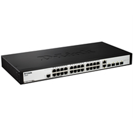 D-LINK DGS-1210-28, Gigabit Smart Switch with 24 10/100/1000Base-T ports and 4 Gigabit MiniGBIC (SFP) ports, 802.3x Flow Control, 802.3ad Link Aggregation, 802.1Q VLAN, 802.1p Priority Queues, Port mirroring, Jumbo Frame support, 802.1D STP, ACL, LLDP, Cable Diagnostics, Auto Surveillance VLAN, Auto Voice VLAN, Rackmount Brackets included | D-Link | 24 month(s)