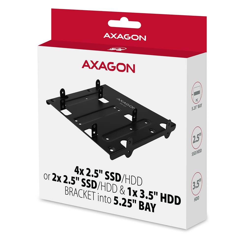 AXAGON Metal frame for mounting four 2.5" disks or two 2.5" disks and one 3.5" disk in a 5.25" position | RHD-435 - Image 11