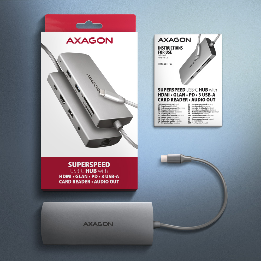 AXAGON Multi port USB-C 5Gbps hub | HMC-8HLSA - Image 8