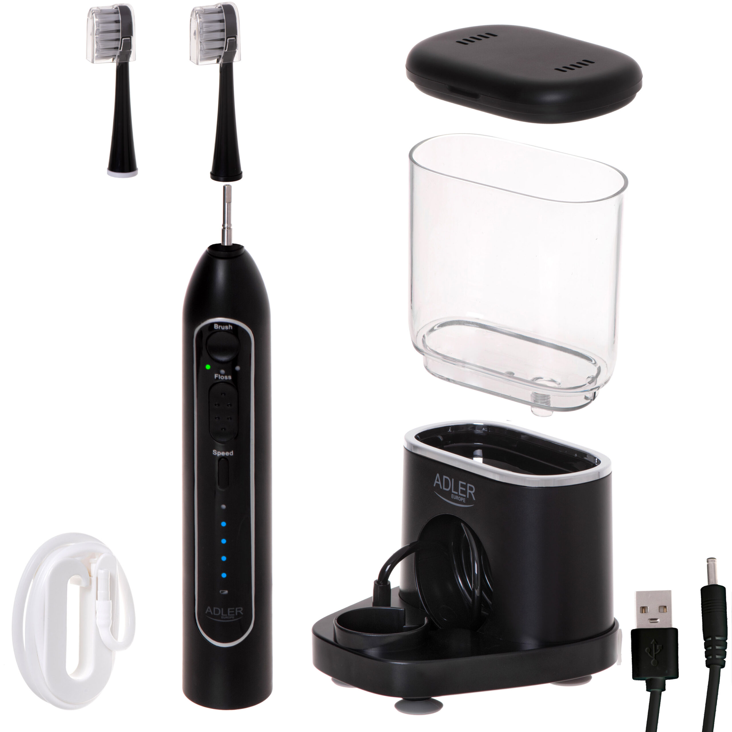 Adler | 2-in-1 Water Flossing Sonic Brush | AD 2180b | Rechargeable | For adults | Number of brush heads included 2 | Number of teeth brushing modes 1 | Black - Image 7