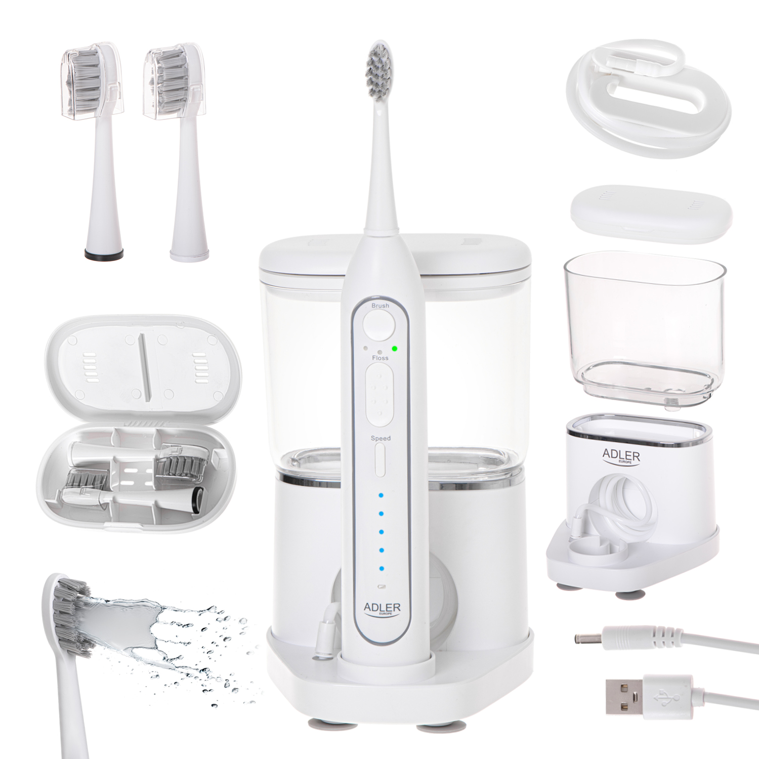 Adler | 2-in-1 Water Flossing Sonic Brush | AD 2180w | Rechargeable | For adults | Number of brush heads included 2 | Number of teeth brushing modes 1 | White - Image 14