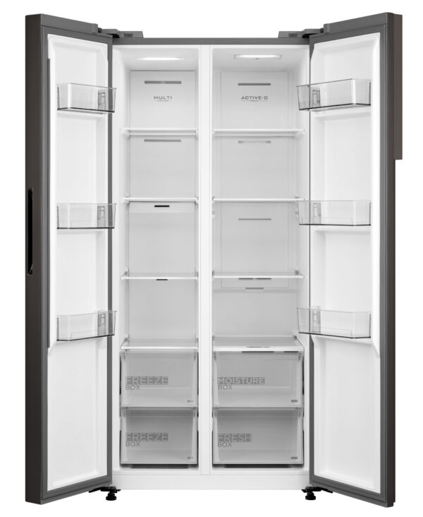 Midea Refrigerator | MDRS619FIE28 | Energy efficiency class E | Free standing | Side by side | Height 177.5 cm | No Frost system | Fridge net capacity 271 L | Freezer net capacity 189 L | Display | 41 dB | Black - Image 3