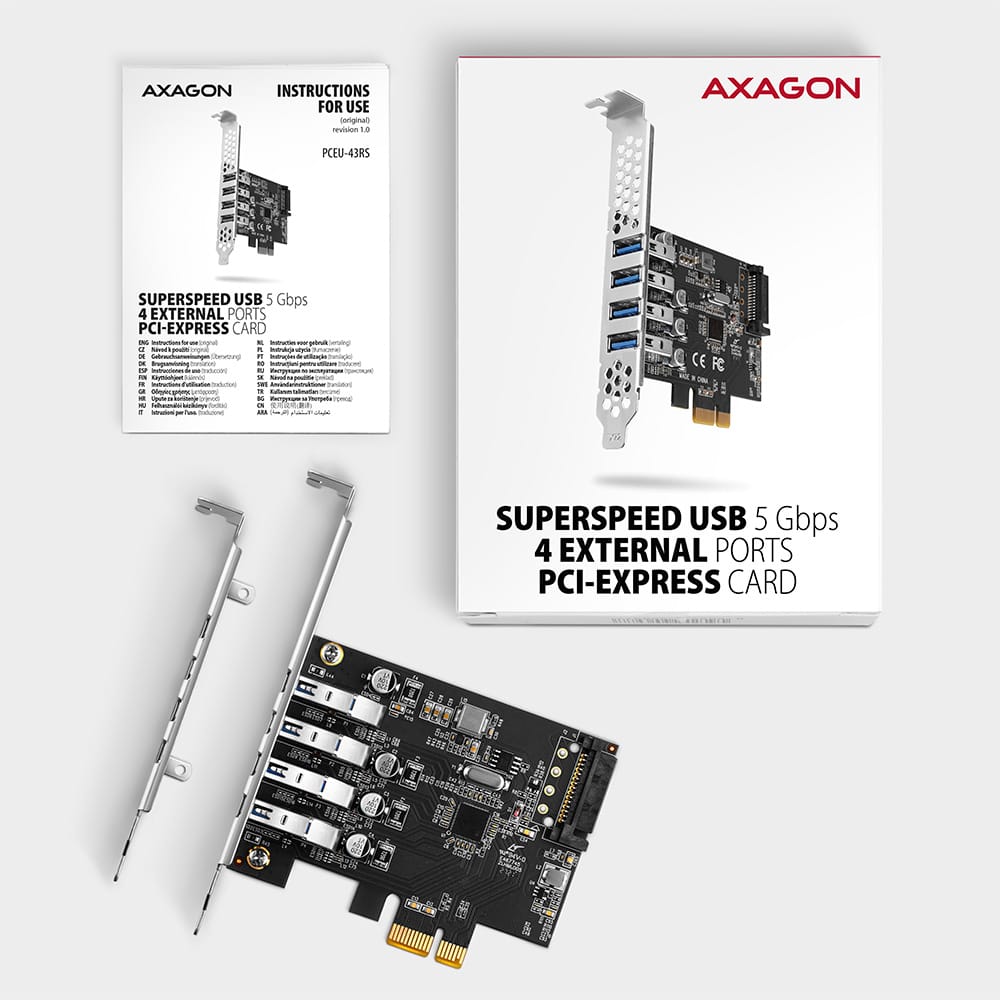 AXAGON PCI-Express card with four external USB 3.2 Gen1 ports with dual power | PCEU-43RS - Image 5