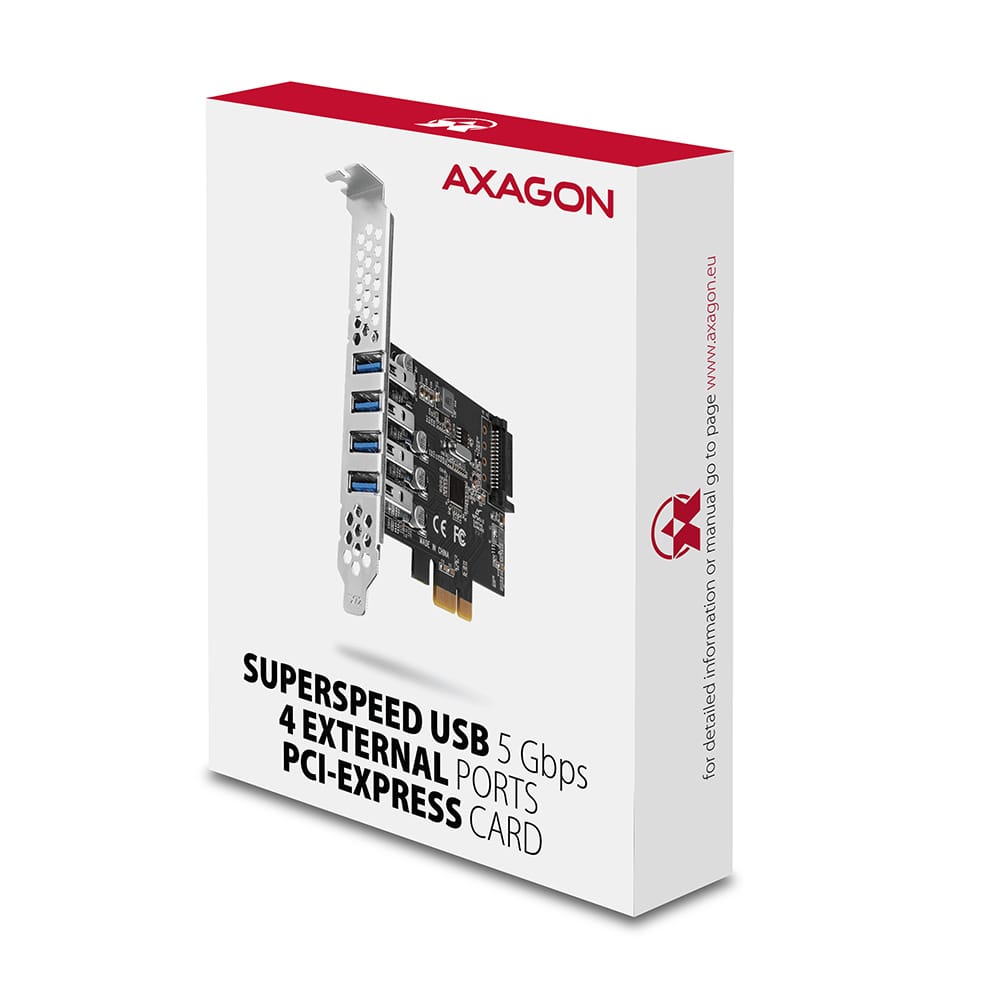 AXAGON PCI-Express card with four external USB 3.2 Gen1 ports with dual power | PCEU-43RS - Image 6