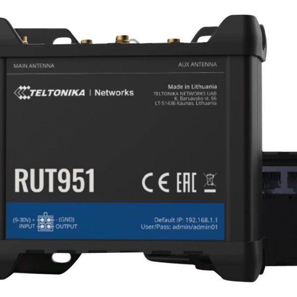 Industrial Cellular router | RUT951 | 802.11n | 10/100 Mbit/s | Ethernet LAN (RJ-45) ports 4 | Mesh Support No | MU-MiMO No | 2G/3G/4G | Antenna type 2 x SMA for LTE, 2 x RP-SMA | 0