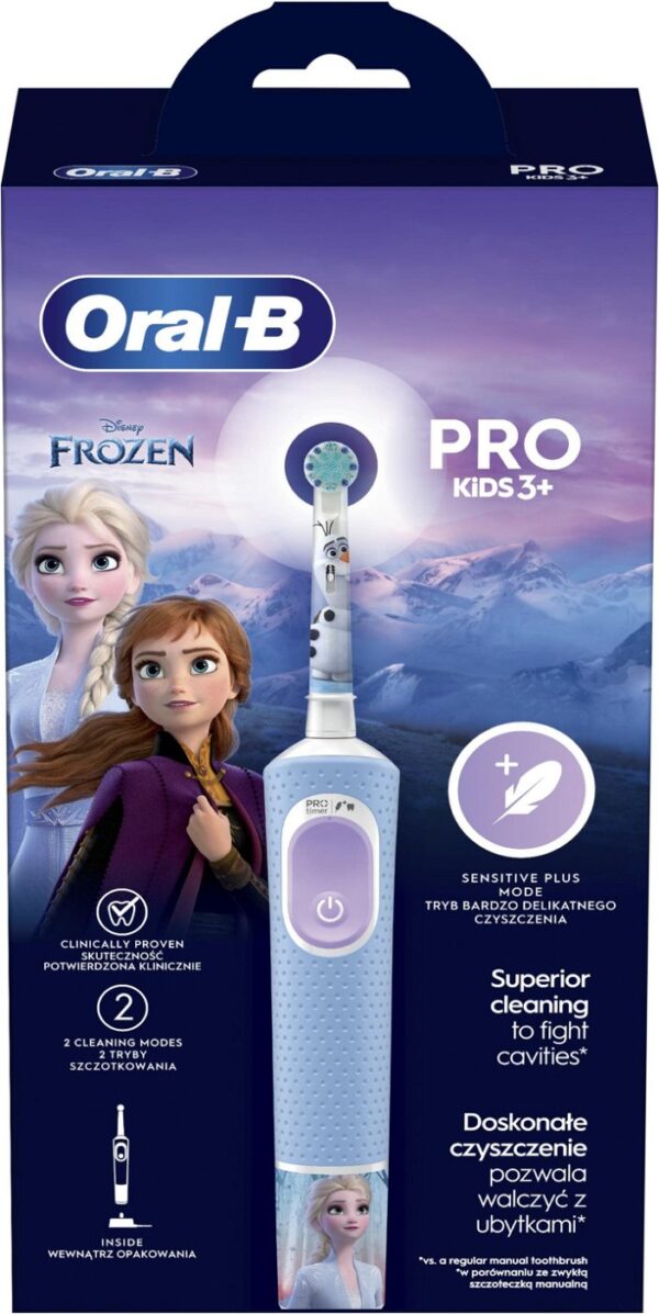 Oral-B | Electric Toothbrush | Vitality PRO Kids Frozen | Rechargeable | For children | Number of brush heads included 1 | Number of teeth brushing modes 2 | Blue - Image 3