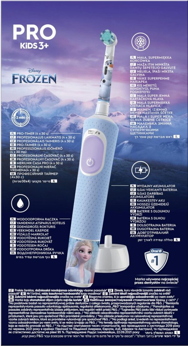 Oral-B | Electric Toothbrush | Vitality PRO Kids Frozen | Rechargeable | For children | Number of brush heads included 1 | Number of teeth brushing modes 2 | Blue - Image 4