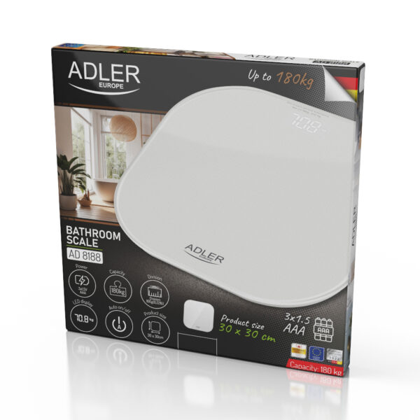 Adler Bathroom Scale | AD 8188 | Maximum weight (capacity) 180 kg | Accuracy 100 g | White - Image 3
