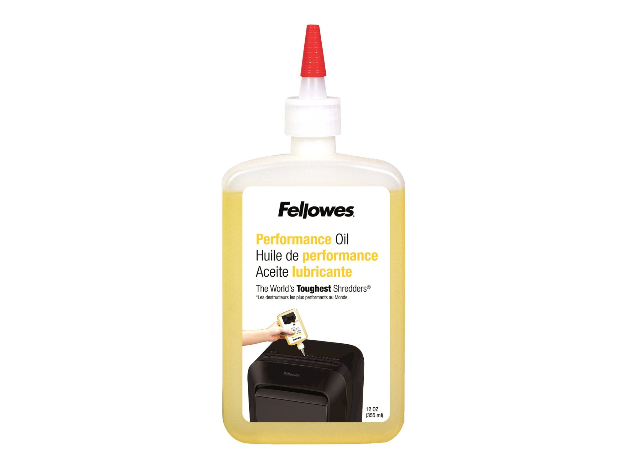 Fellowes | Shredder Oil 355 ml | For use with all Fellowes cross-cut and micro-cut shredders. Oil shredder each time wastebasket is emptied or a minimum of twice a month. Plastic squeeze bottle with extended nozzle ensures complete coverage - Image 2