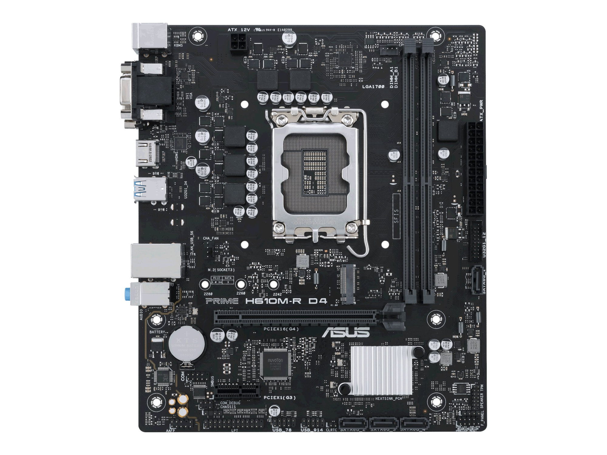 Asus | PRIME H610M-R D4-SI | Processor family Intel | Processor socket LGA1700 | DDR4 DIMM | Memory slots 2 | Supported hard disk drive interfaces SATA, M.2 | Number of SATA connectors 4 | Chipset Intel H610 | Mic-ATX - Image 2