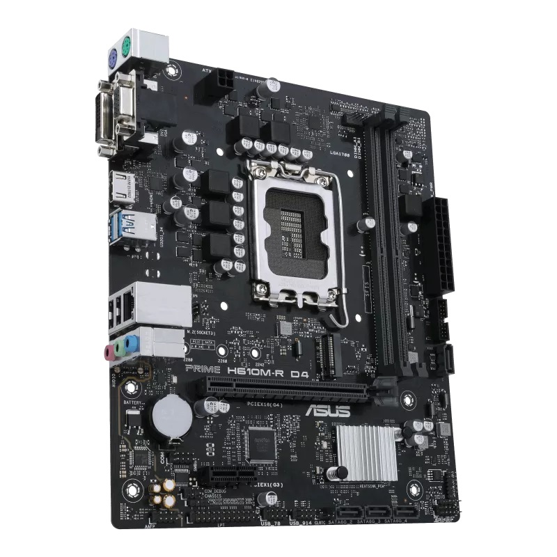 Asus | PRIME H610M-R D4-SI | Processor family Intel | Processor socket LGA1700 | DDR4 DIMM | Memory slots 2 | Supported hard disk drive interfaces SATA, M.2 | Number of SATA connectors 4 | Chipset Intel H610 | Mic-ATX - Image 4
