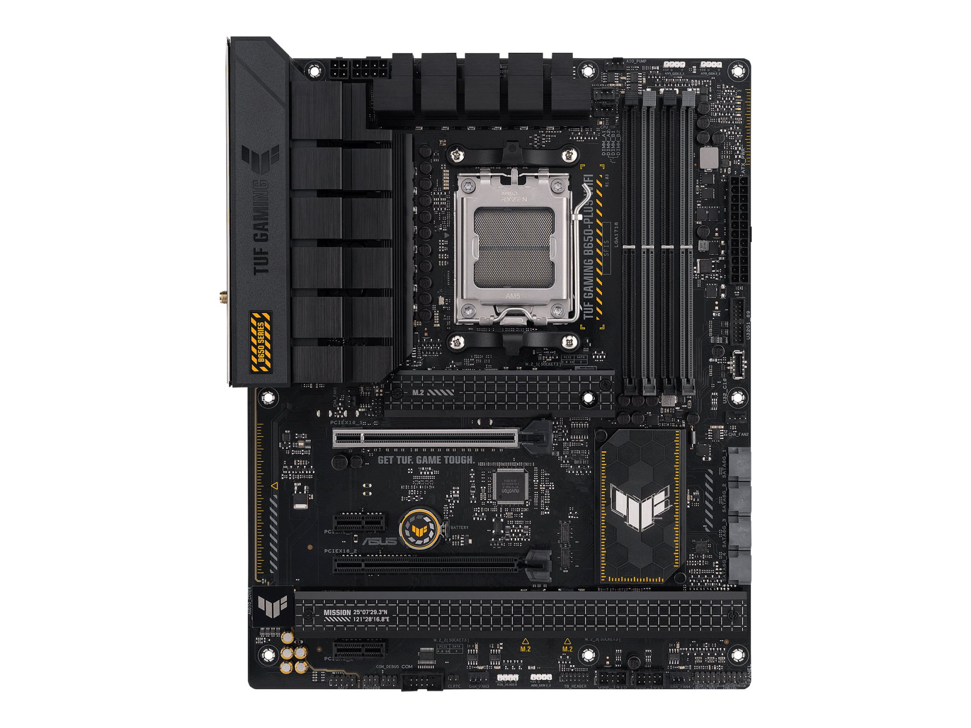 Asus | TUF GAMING B650-PLUS WIFI | Processor family AMD | Processor socket AM5 | DDR5 DIMM | Memory slots 4 | Supported hard disk drive interfaces SATA, M.2 | Number of SATA connectors 4 | Chipset AMD B650 | ATX - Image 2
