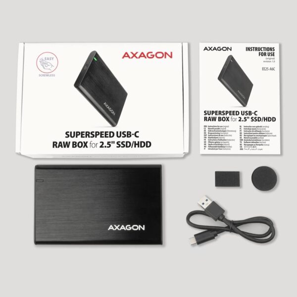 AXAGON Screwless aluminum USB 3.2 Gen 1 - SATA 6G external box for 2.5" SSD/HDD | EE25-A6C - Image 8
