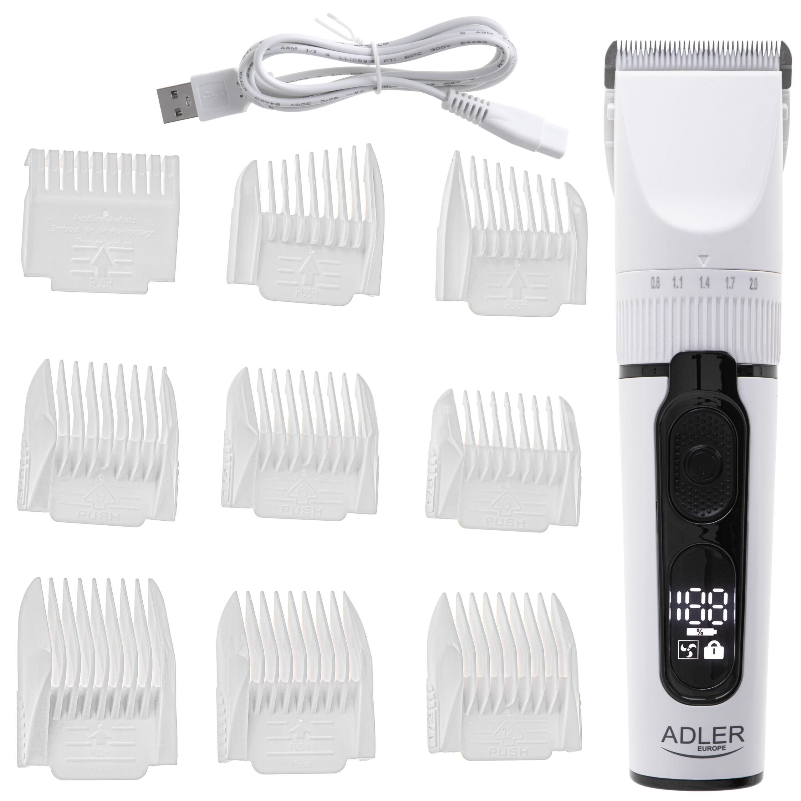 Adler | Hair Clipper with LCD Display | AD 2839 | Cordless | Number of length steps 6 | White/Black - Image 11