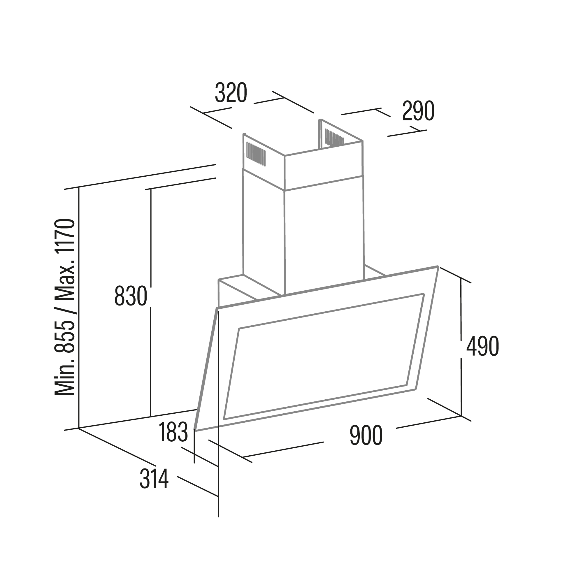 CATA | Hood | RENOVA PURE AIR VNV90 XGBK | Wall mounted | Energy efficiency class A+++ | Width 90 cm | 1400 m³/h | Touch control | LED | Black - Image 4