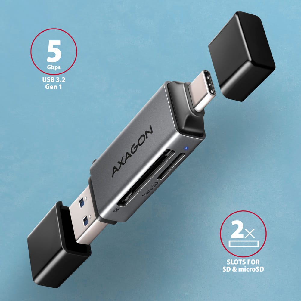 AXAGON Mobile USB 3.2 Gen 1 MINI card reader with USB-C and USB-A connectors | CRE-DAC - Image 2