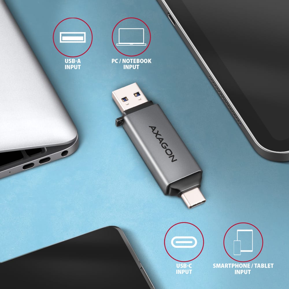AXAGON Mobile USB 3.2 Gen 1 MINI card reader with USB-C and USB-A connectors | CRE-DAC - Image 4