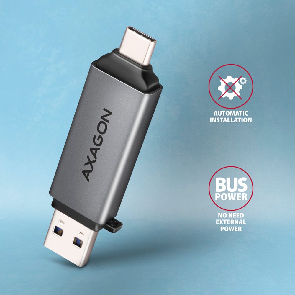 AXAGON Mobile USB 3.2 Gen 1 MINI card reader with USB-C and USB-A connectors | CRE-DAC - Image 5