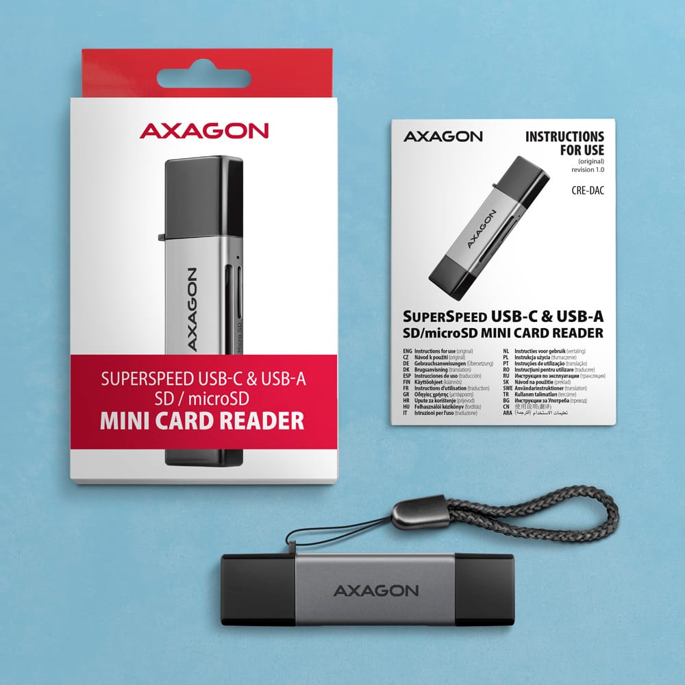 AXAGON Mobile USB 3.2 Gen 1 MINI card reader with USB-C and USB-A connectors | CRE-DAC - Image 7