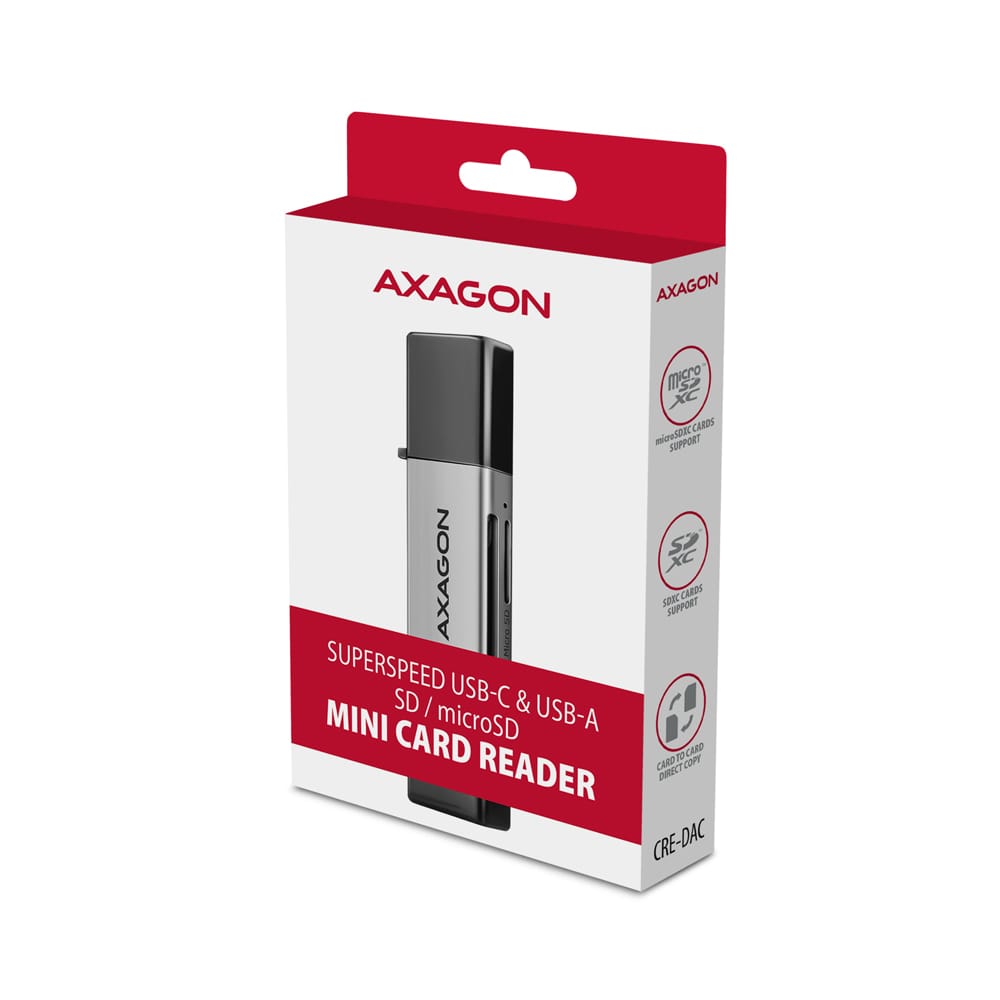 AXAGON Mobile USB 3.2 Gen 1 MINI card reader with USB-C and USB-A connectors | CRE-DAC - Image 8