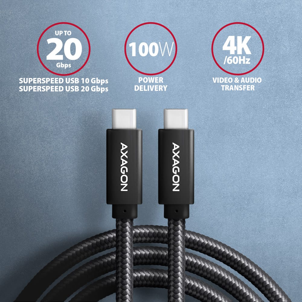 AXAGON Data and charging USB 2.0 cable | BUCM32-CM10AB | USB Type-C to USB Type-C - Image 3