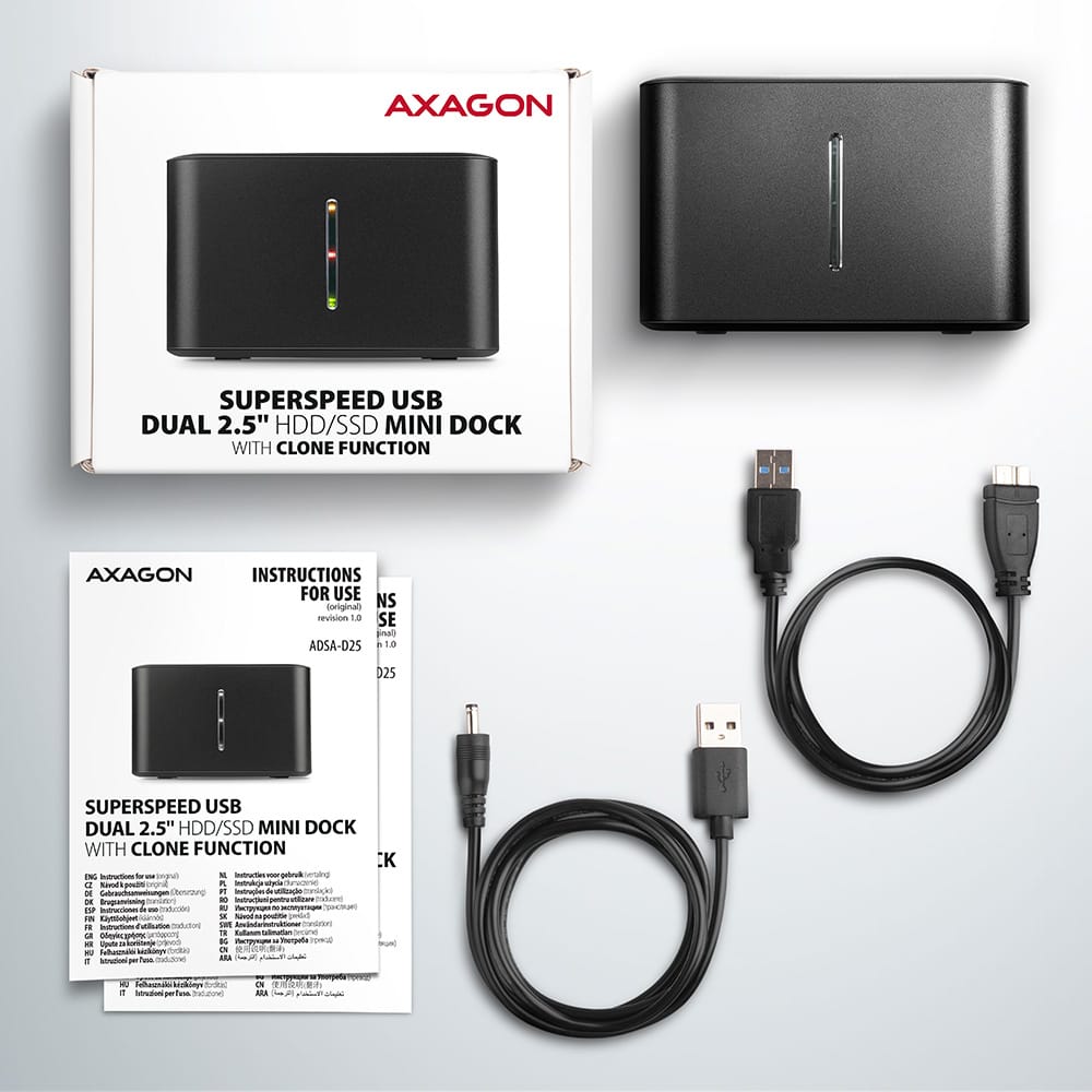 AXAGON | SuperSpeed USB DUAL 2.5" SSD/HDD MINI dock | ADSA-D25 - Image 9