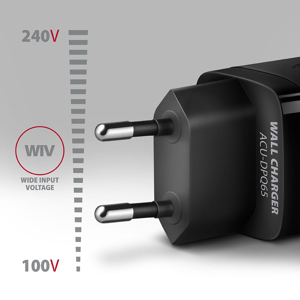 AXAGON GaN wallcharger 3x port (USB-A + 2x USB-C), 65W | ACU-DPQ65 - Image 3