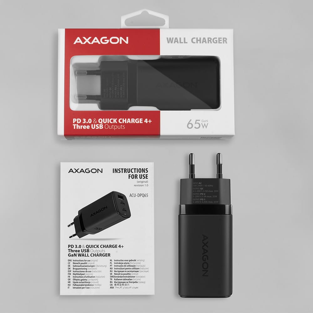 AXAGON GaN wallcharger 3x port (USB-A + 2x USB-C), 65W | ACU-DPQ65 - Image 8