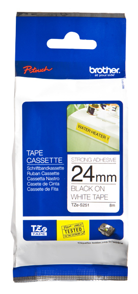Brother | TZe-S251 Strong Adhesive Laminated Tape | Black on White | TZe | 8 m | 2.4 cm - Image 6
