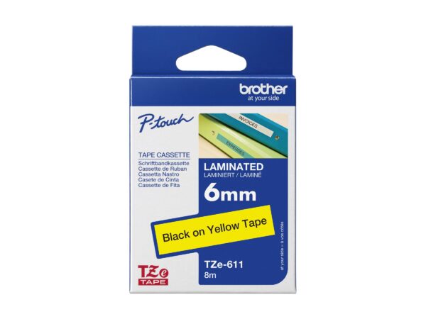 Brother | TZe-611 Laminated Tape | Black on Yellow | TZe | 8 m | 6 cm - Image 2