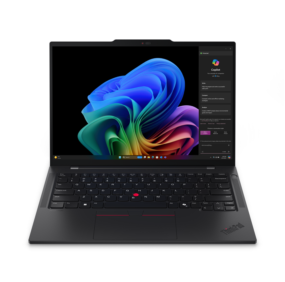 Lenovo ThinkPad T14s | Black | 14 " | IPS | WUXGA | 1920 x 1200 pixels | Anti-glare | Snapdragon X Elite | X1E-78-100 | 32 GB | Soldered LPDDR5x | Solid-state drive capacity 1000 GB | Qualcomm Adreno GPU | Windows 11 Pro | 802.11be | Bluetooth version 5.3 | Keyboard language English | Keyboard backlit | Warranty 36 month(s) | Battery warranty 12 month(s)