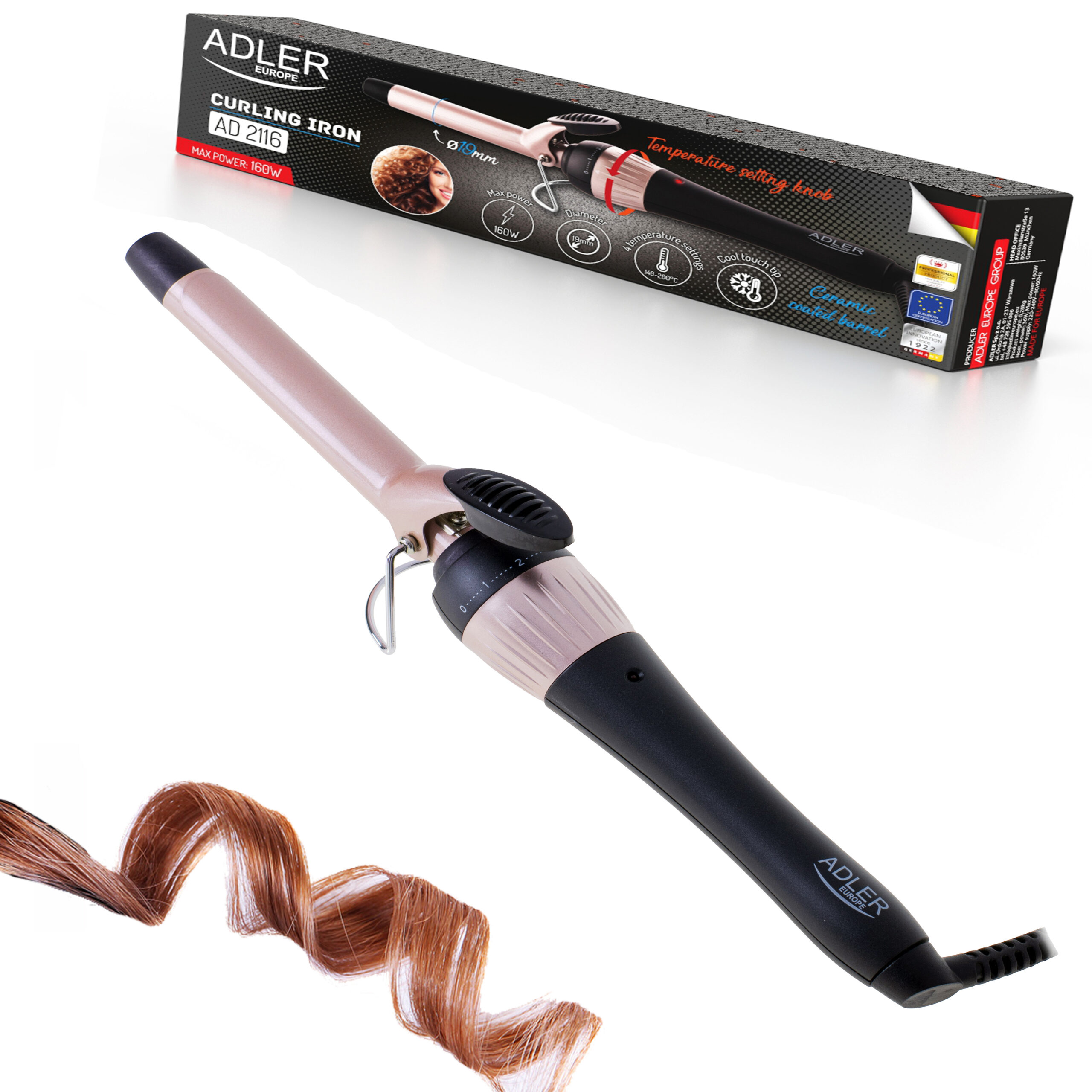 Adler | Curling Iron | AD 2116 | Ceramic heating system | Barrel diameter 19 mm | Temperature (max) 200 °C | 36 W | Black/Pink - Image 5