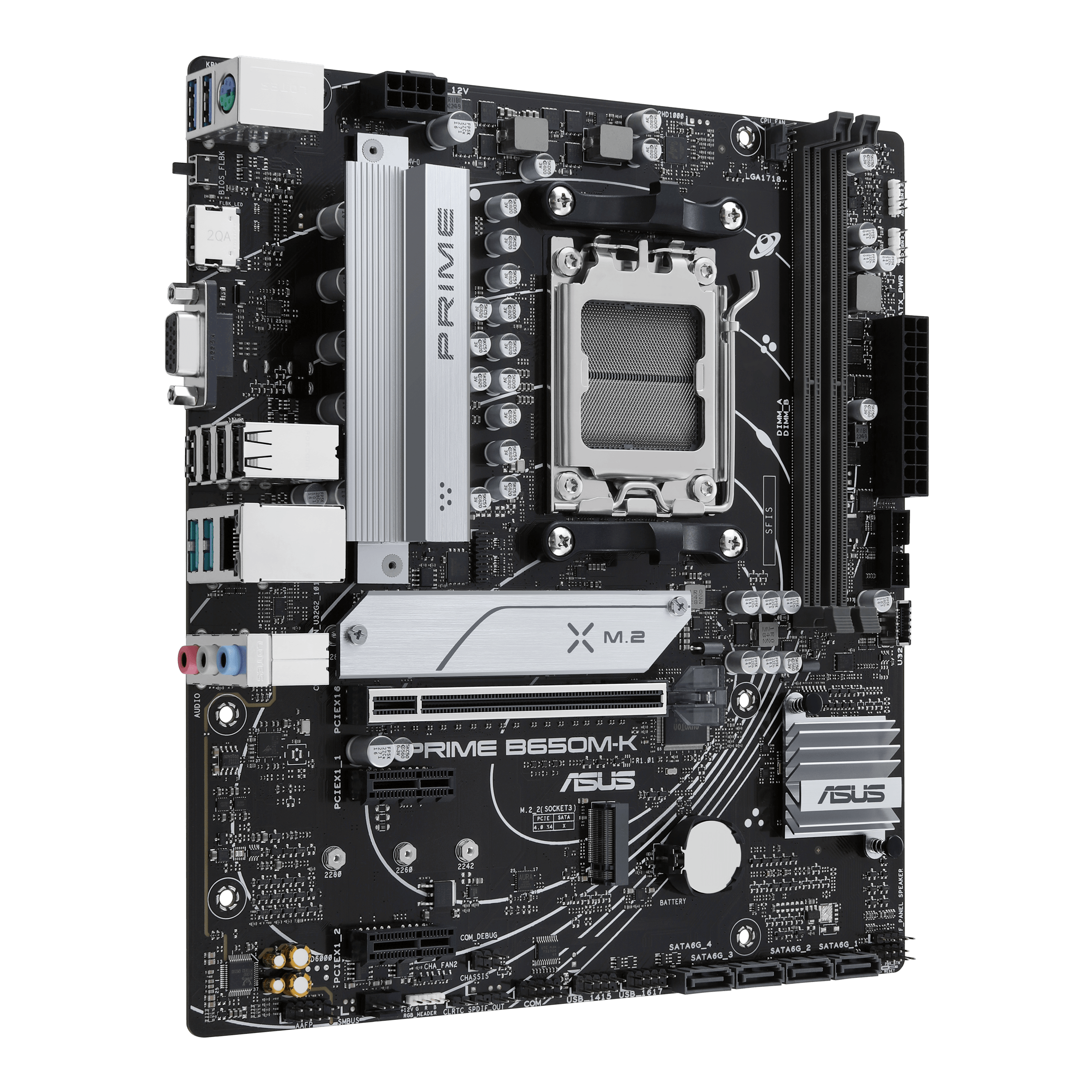 Asus | PRIME B650M-K | Processor family AMD | Processor socket AM5 | DDR5 | Supported hard disk drive interfaces SATA, M.2 | Number of SATA connectors 4 - Image 2