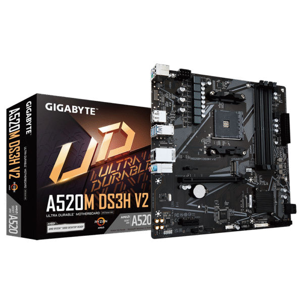 Gigabyte | A520M DS3H V2 | Processor family AMD | Processor socket AM4 | DDR4 DIMM | Memory slots 2 | Number of SATA connectors 4 | Chipset AMD A520 | Micro ATX