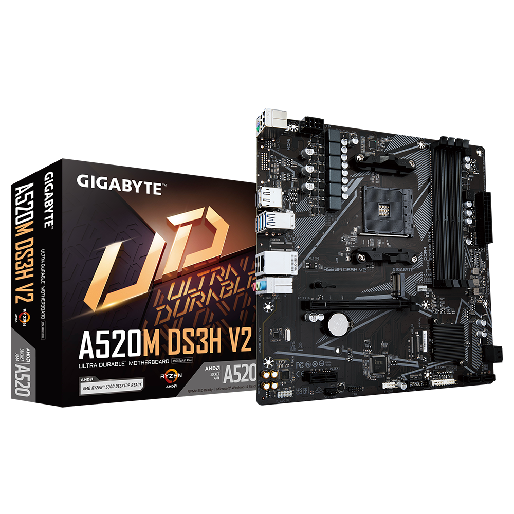 Gigabyte | A520M DS3H V2 | Processor family AMD | Processor socket AM4 | DDR4 DIMM | Memory slots 2 | Number of SATA connectors 4 | Chipset AMD A520 | Micro ATX