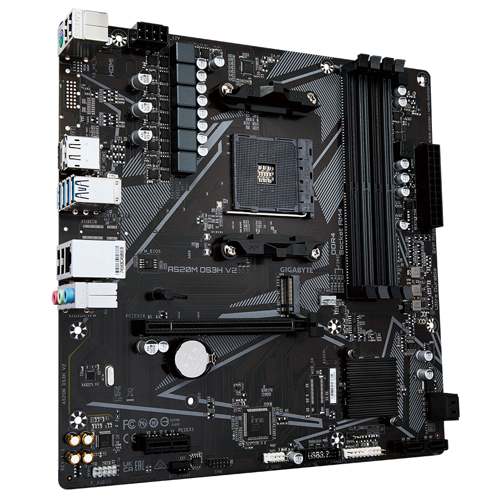 Gigabyte | A520M DS3H V2 | Processor family AMD | Processor socket AM4 | DDR4 DIMM | Memory slots 2 | Number of SATA connectors 4 | Chipset AMD A520 | Micro ATX - Image 2