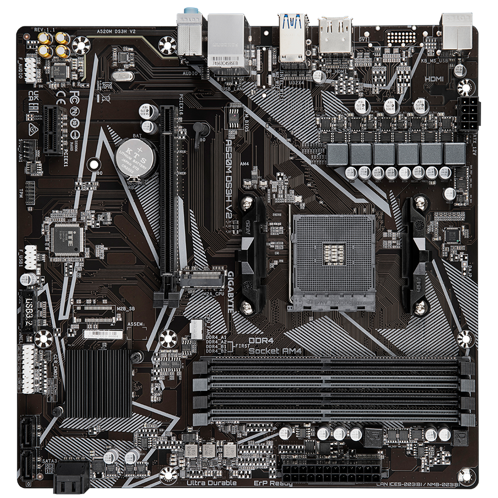 Gigabyte | A520M DS3H V2 | Processor family AMD | Processor socket AM4 | DDR4 DIMM | Memory slots 2 | Number of SATA connectors 4 | Chipset AMD A520 | Micro ATX - Image 3