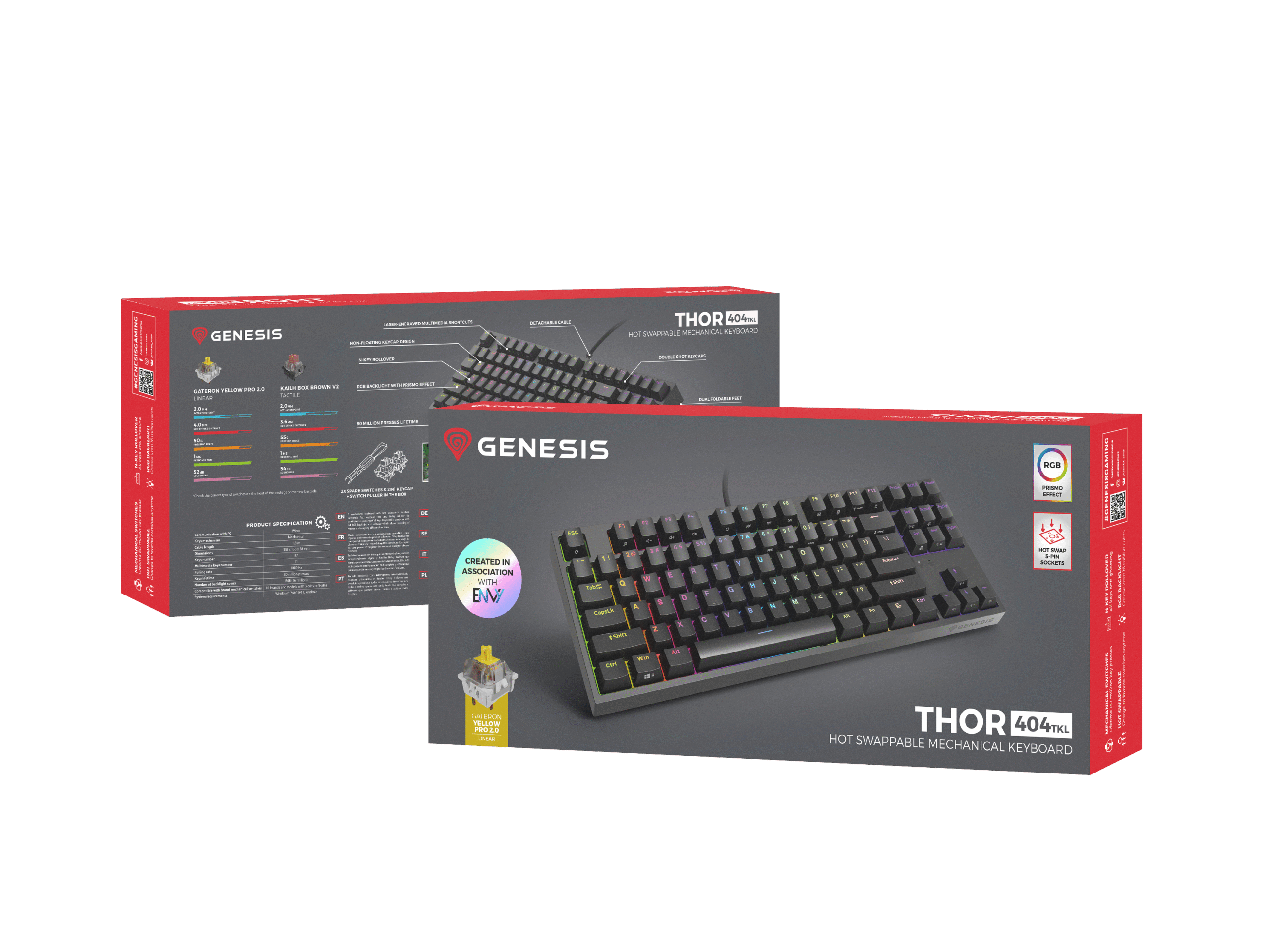 Genesis | Mechanical Gaming Keyboard | THOR 404 TKL RGB | Mechanical Gaming Keyboard | Wired | US | USB Type-A | 1005 g | Gateron Yellow Pro - Image 14