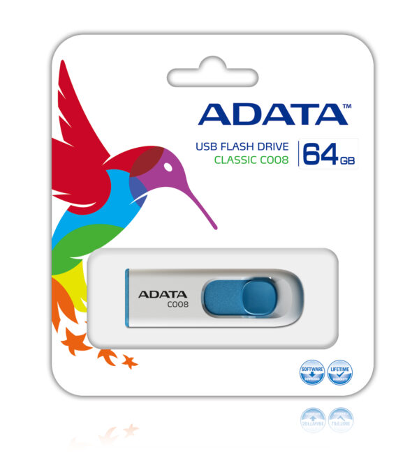 ADATA | C008 | 64 GB | USB 2.0 | White/Blue - Image 3