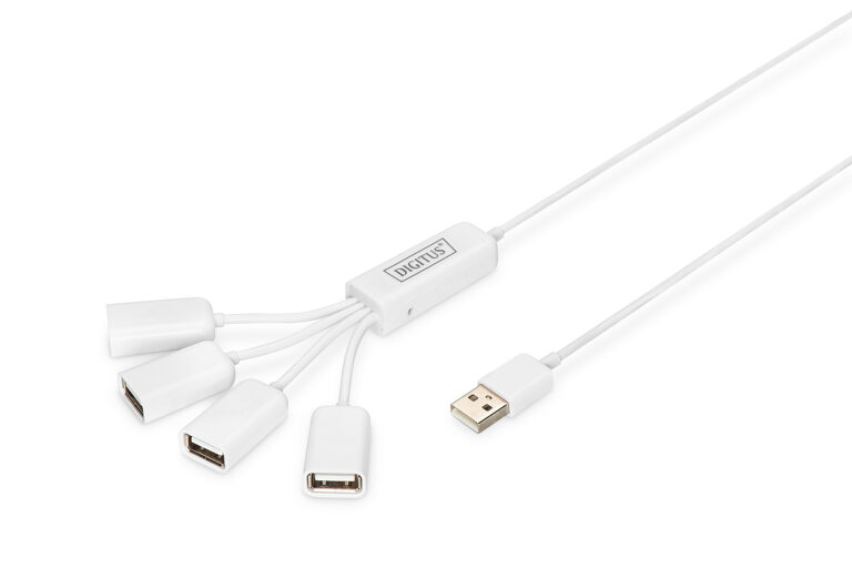 Digitus | USB 2.0 Cable Hub, 4-Port 4x USB A/F, 1x USB A male, DC2.5mm (PSU not incl.) | DA-70216