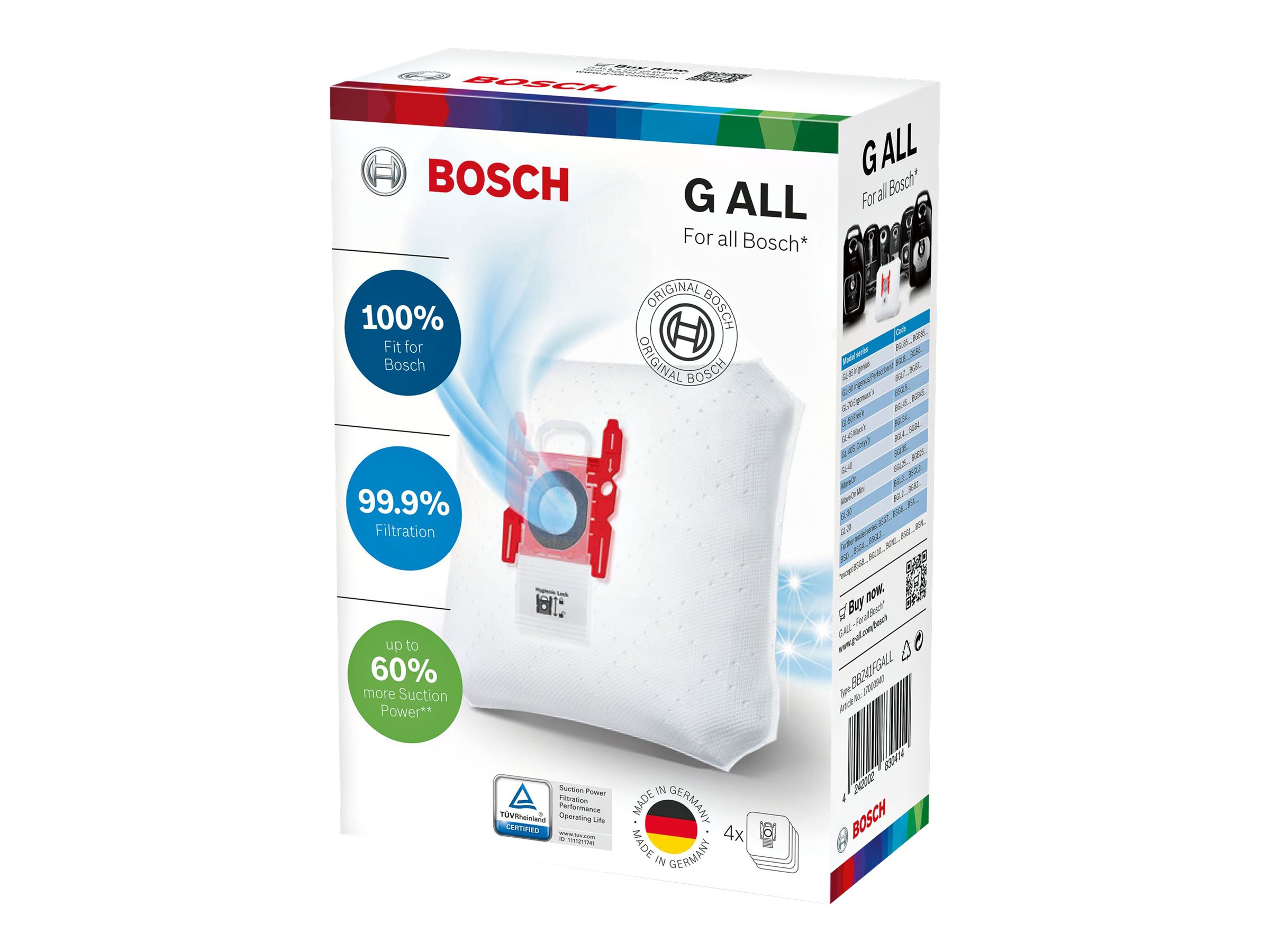 Bosch BBZ41FGALL Dust bags for vacuum cleaner, qty 4 pcs. +1 micro filter | Bosch | BBZ41FGALL