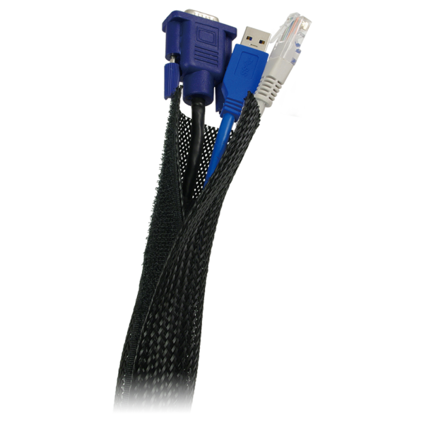 Cable Flex Wrap | KAB0006 | Flexible and soft cable conduit. Bundles and protects cables reliably. Cut to the required length. Velcro fastener. With flame-retardant feature. Bundle Diameter 32 mm. | Black | 1.8 m