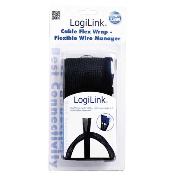 Cable Flex Wrap | KAB0006 | Flexible and soft cable conduit. Bundles and protects cables reliably. Cut to the required length. Velcro fastener. With flame-retardant feature. Bundle Diameter 32 mm. | Black | 1.8 m - Image 4