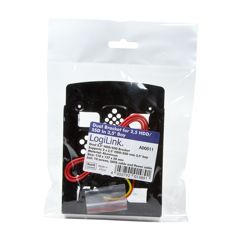 Logilink Harddisk Mounting Bracket, 2x 2.5" to 3.5" | Logilink | Dual Bracket for 2.5" HDD/SSD in 3.5" Bay - Image 4