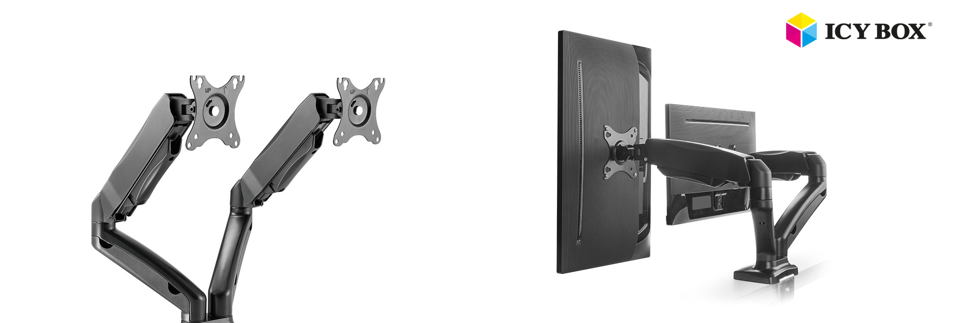 ICY BOX IB-MS304-T, Monitor stand with desk mounted base, for two screens, size up to 27'' | Raidsonic