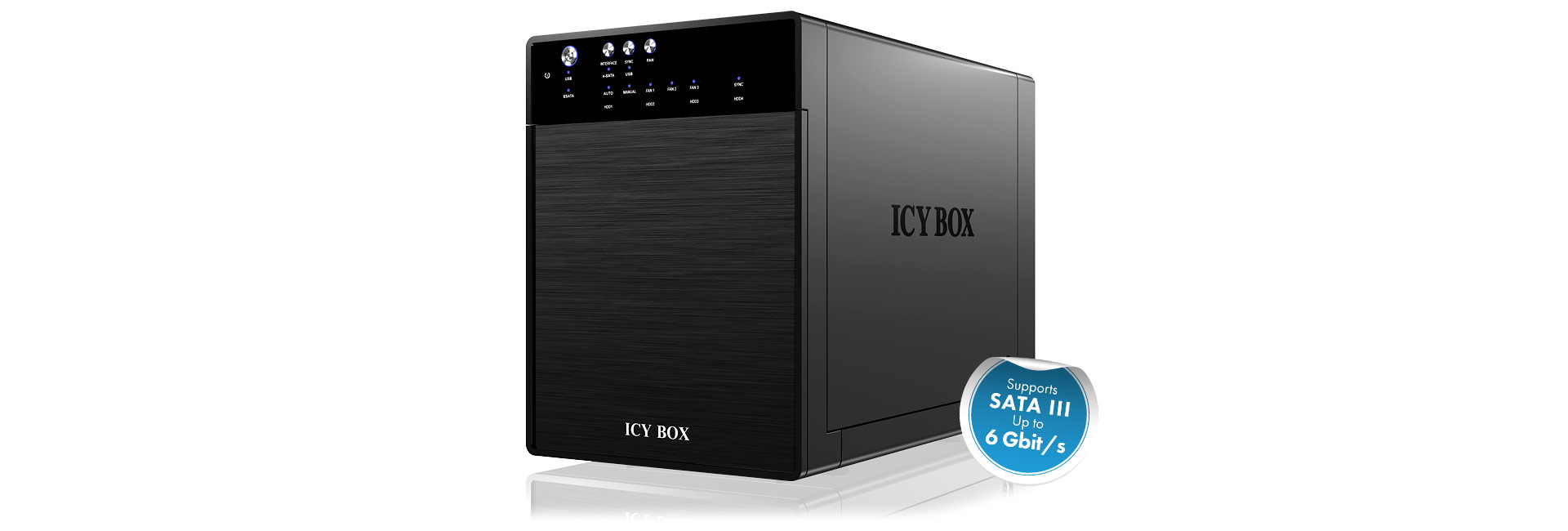 ICY BOX IB-3640SU3, external 4-bay JBOD system for 3,5“ SATA I/II/III HDD, USB 3.0 + eSATA, black | Raidsonic