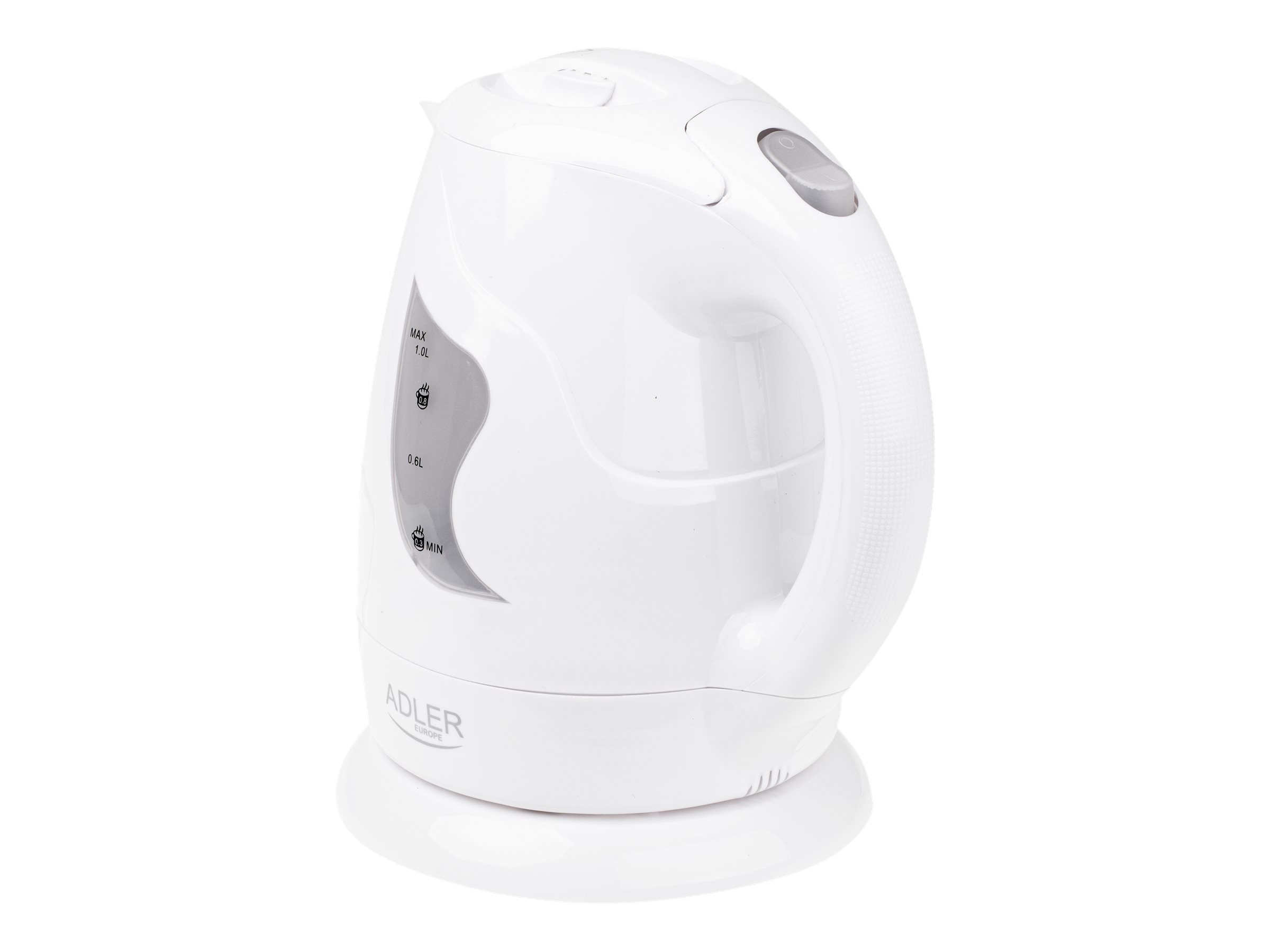 Adler | Kettle | AD 08 | Standard | 850 W | 1 L | Plastic | 360° rotational base | White