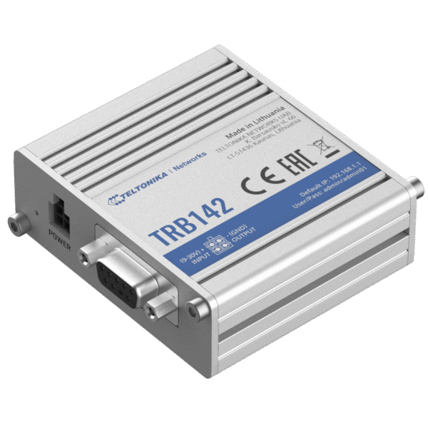 Teltonika TRB142003000 Gateway, 2G/3G/4G LTE (Cat 1), Equipped with RS232 for serial communication | LTE Gateway | TRB142 | No Wi-Fi | Ethernet LAN (RJ-45) ports 0 | Mesh Support No | MU-MiMO No | 2G/3G/4G | Antenna type 1 x SMA for LTE | 1 x Virtual network interface via micro USB