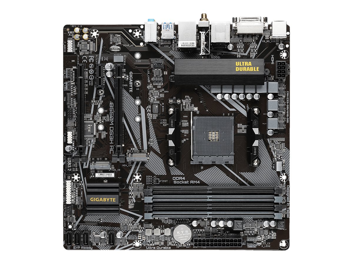 Gigabyte | B550M DS3H AC 1.0/1.1/1.2/1.3/1.5 M/B | Processor family AMD | Processor socket AM4 | DDR4 DIMM | Memory slots 4 | Supported hard disk drive interfaces SATA, M.2 | Number of SATA connectors 4 | Chipset AMD B550 | Micro ATX - Image 2