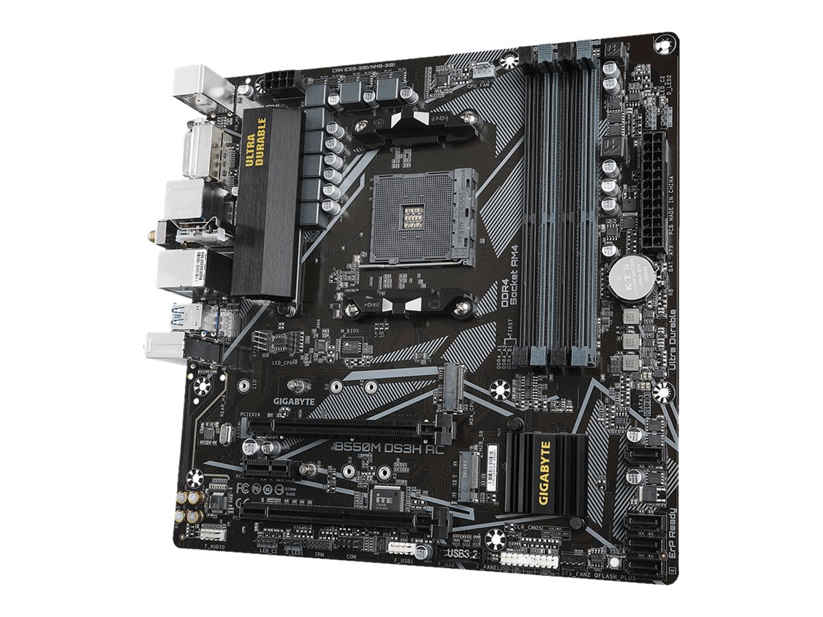 Gigabyte | B550M DS3H AC 1.0/1.1/1.2/1.3/1.5 M/B | Processor family AMD | Processor socket AM4 | DDR4 DIMM | Memory slots 4 | Supported hard disk drive interfaces SATA, M.2 | Number of SATA connectors 4 | Chipset AMD B550 | Micro ATX - Image 4